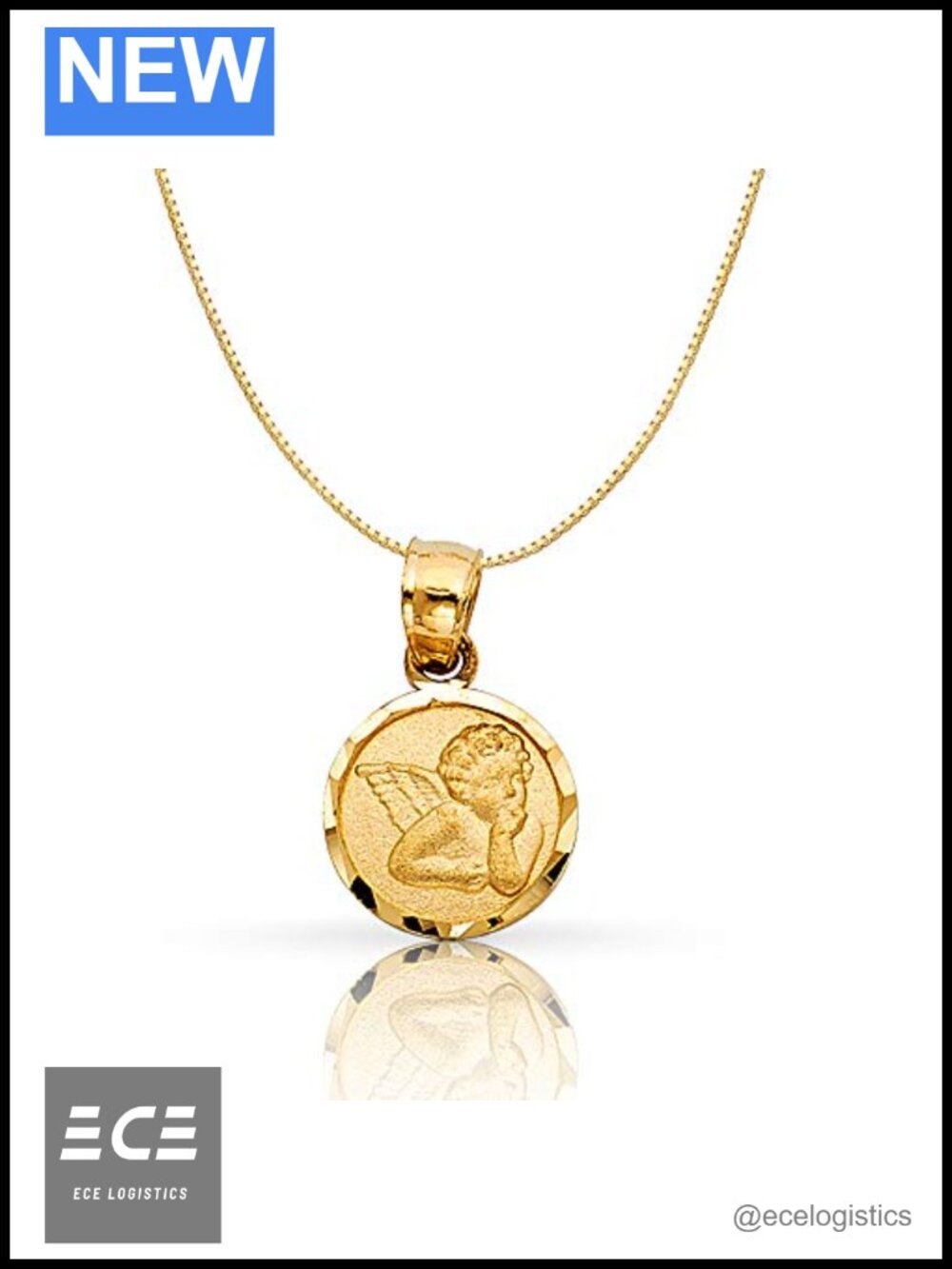 14K Gold Dainty Angel Pendant Necklace 0.5mm Box Chain Religious Charm